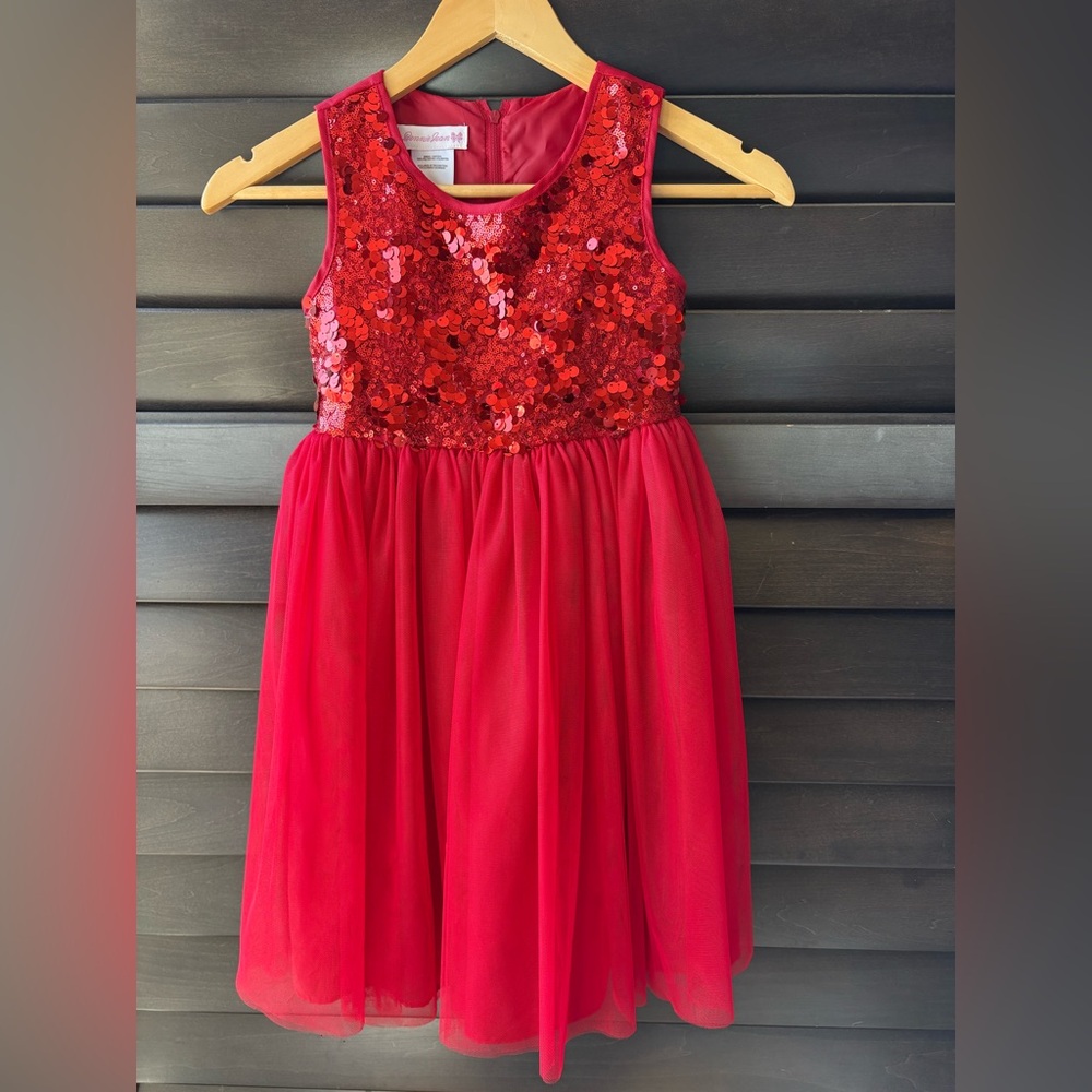 Bonnie Jean Girls 6X Red Sparkly Dress Sequins Sleeveless
